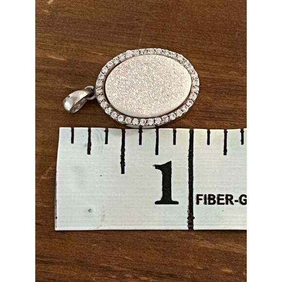 Sterling Silver 925 White Druzy Pendant with CZ Halo Sparkle Stone Jewelry Gift - Picture 7 of 7